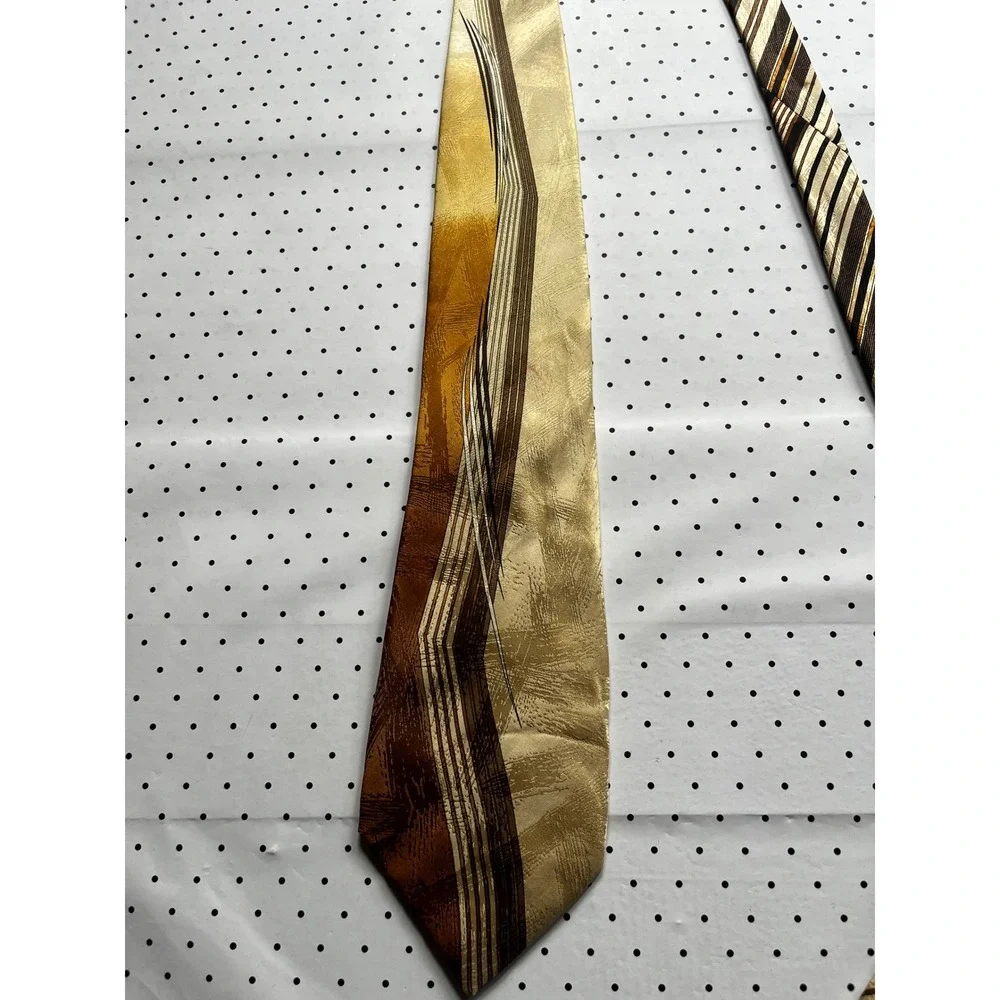 Vitaliano Pancaldi Italy Silk Tie Gold Brown Striped Geometric Vintage Mens 4